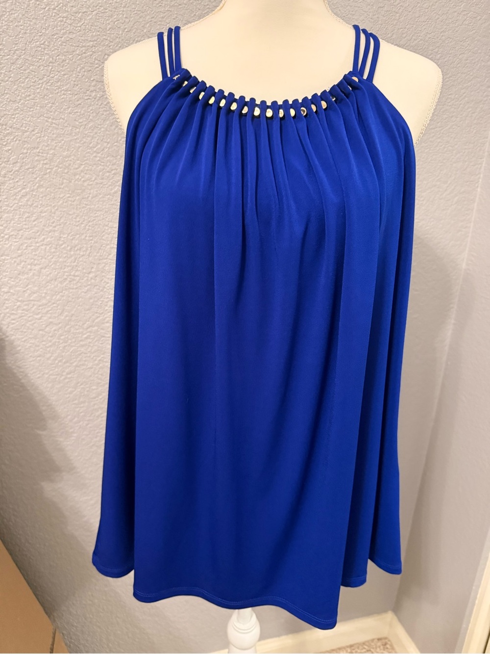 VIP Knit by Avenue Royal Blue Halter Camisole with Stud Accents